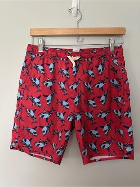 Boys size XL Fair Harbor Swim Trunks with soft shorts as lining, Sharks, Red